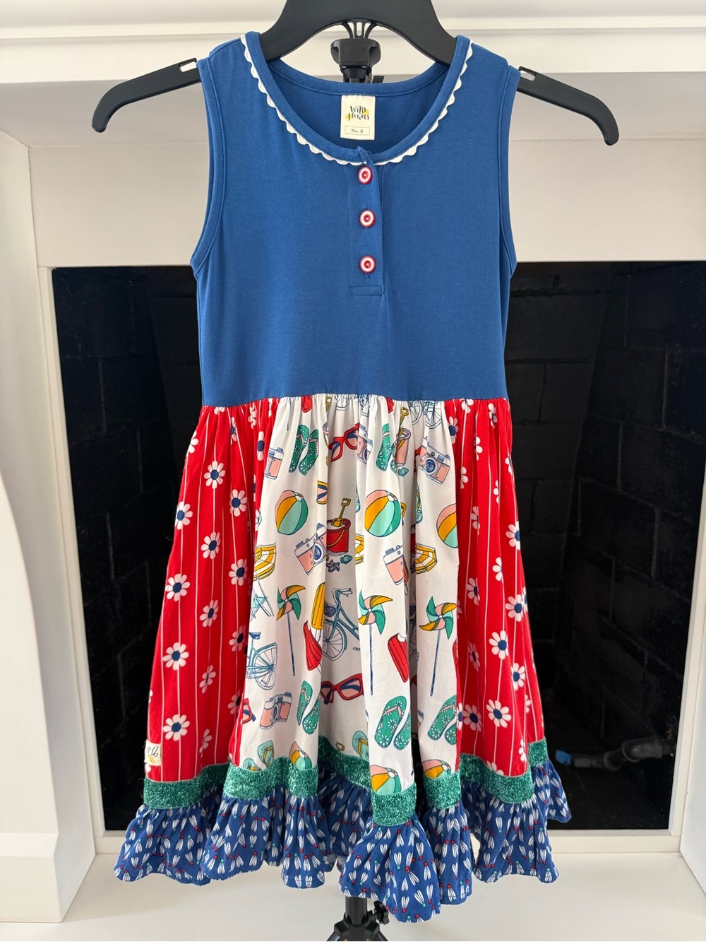 Wildflowers Blue, Red & White Sleeveless Mixed-Print Sundress